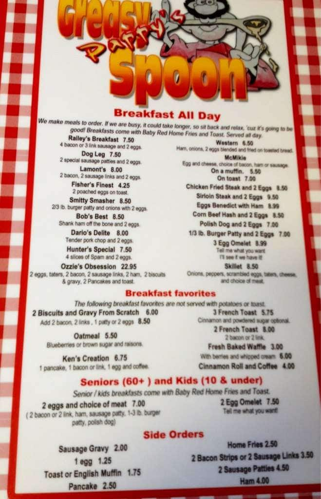 Pappy's Greasy Spoon Menu - Urbanspoon/Zomato