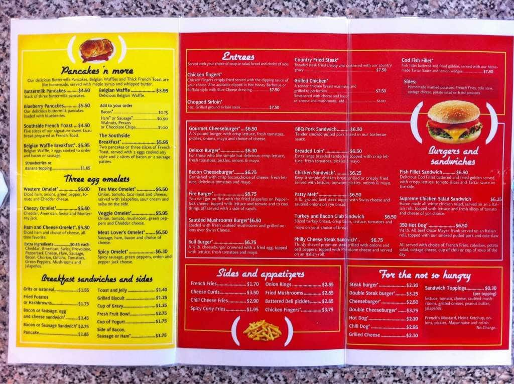 Menu at Southside Diner restaurant, Lafayette