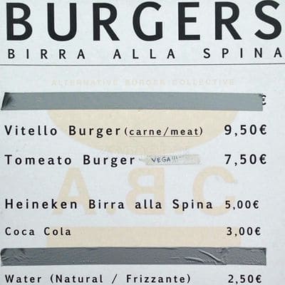 Menu di ABC - The Alternative Burger Collective 