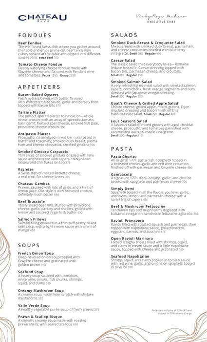 Menu at Chateau 1771 restaurant, Taguig, One Bonifacio High Street 2nd ...