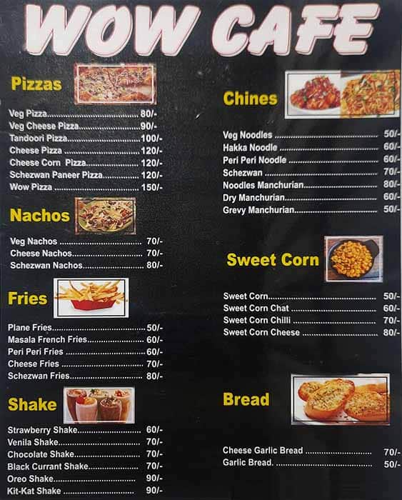 Menu of Wow Cafe, Airport Road, Indore
