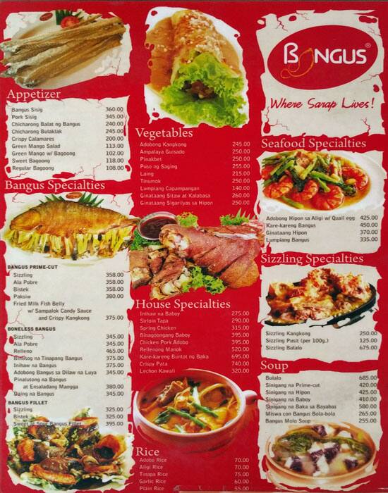 Bangus Specialty Restaurant Menu Zomato Philippines Bangus Specialty Restaurant Mall Of Asia Complex Moa Menu