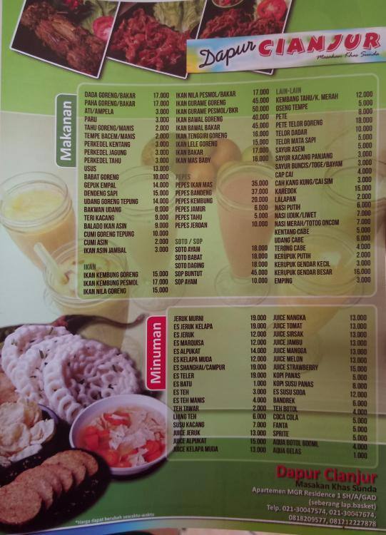 Dapur Cianjur Menu For Tanah Abang Jakarta Dapur Cianjur Tanah Abang Menu