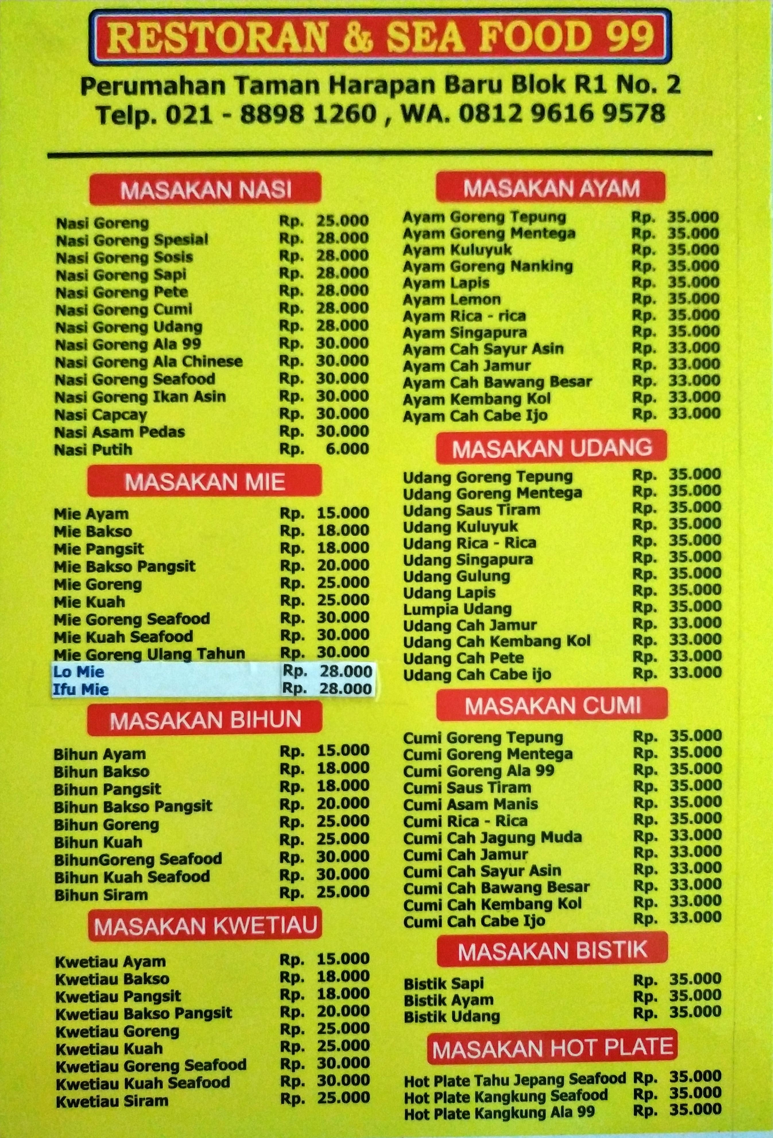 Seafood 99 Menu Menu For Seafood 99 Bekasi Utara Bekasi