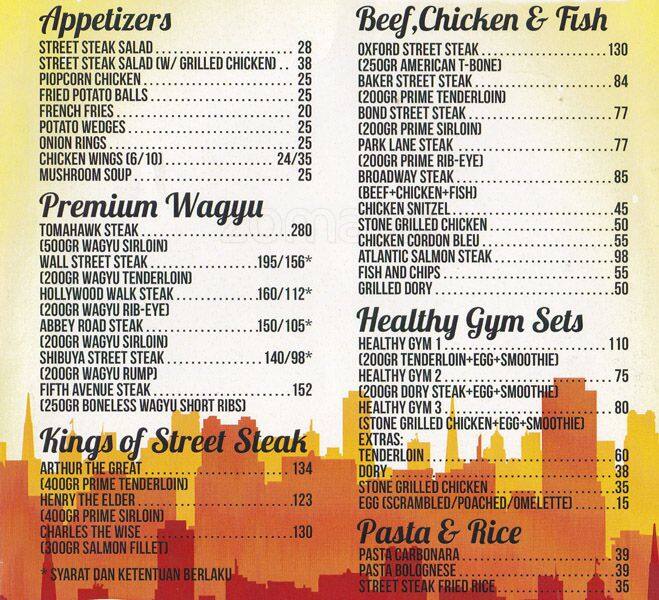 Street Steak Menu, Menu for Street Steak, Pantai Indah 