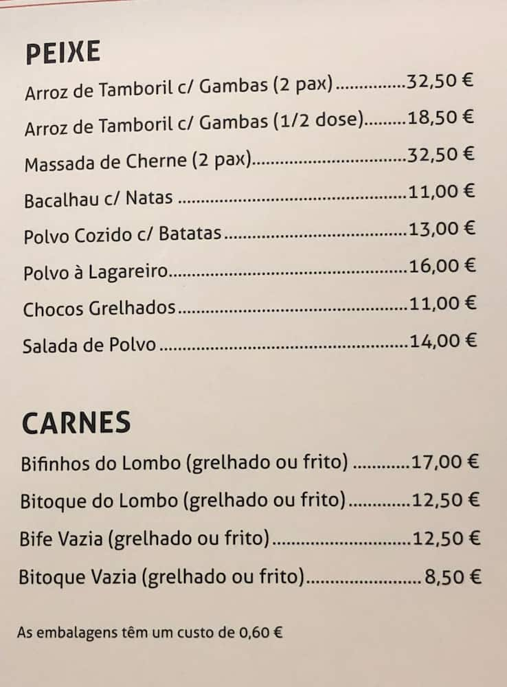 Carta Del Restaurante O Rochedo Santo Isidoro