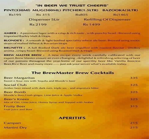 The BrewMaster Menu, Menu for The BrewMaster, Phase 5, Mohali - Zomato