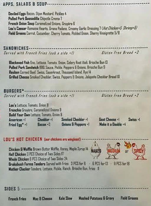 Lou's Food Bar Menu, Menu for Lou's Food Bar, Sunnyside, Denver ...