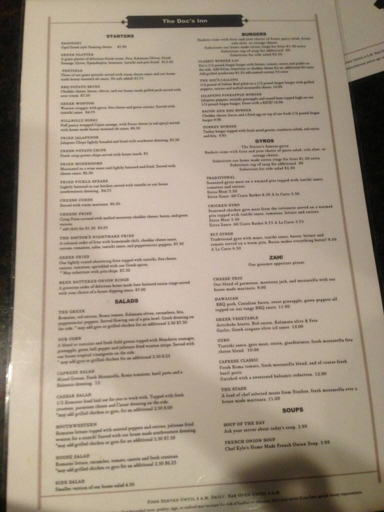 Carta de The Docs Inn