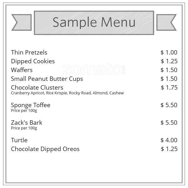 Zack's Chocolates menu