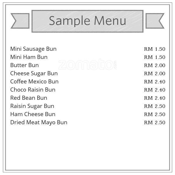 Bakers' Gallery Menu, Menu for Bakers' Gallery, Kepong, Kuala Lumpur