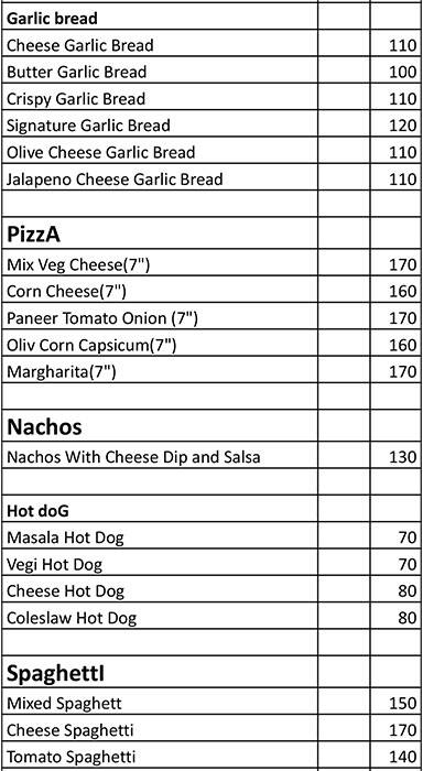 Veggiee Treat menu