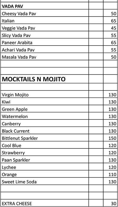 Veggiee Treat menu