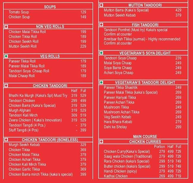 Menu of Kake Da Hotel Since 1931, Vijay Nagar, New Delhi