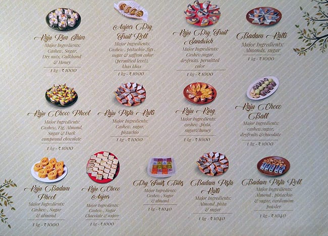 Kanti Sweets menu