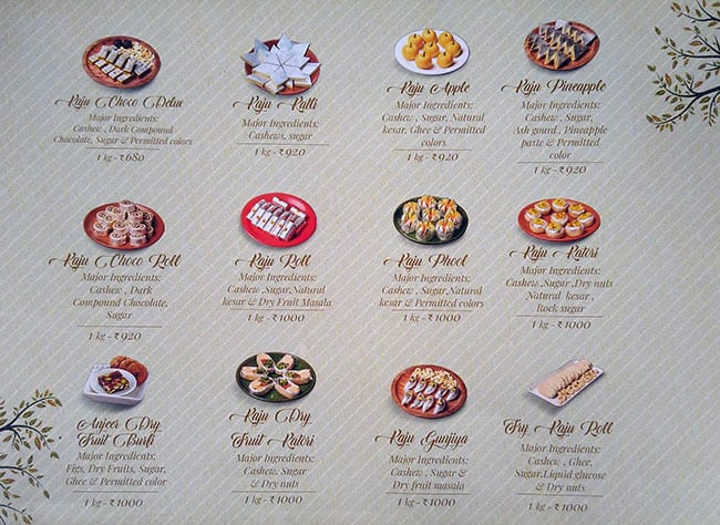 Kanti Sweets menu