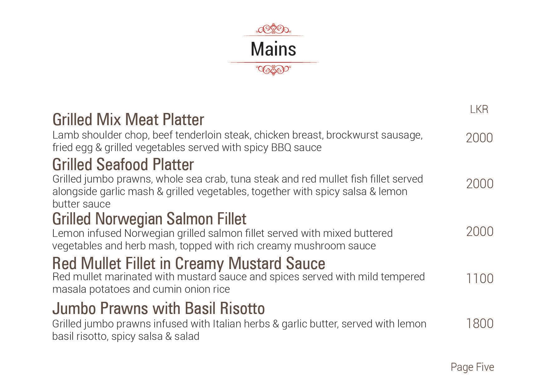 Scarlet Room menu