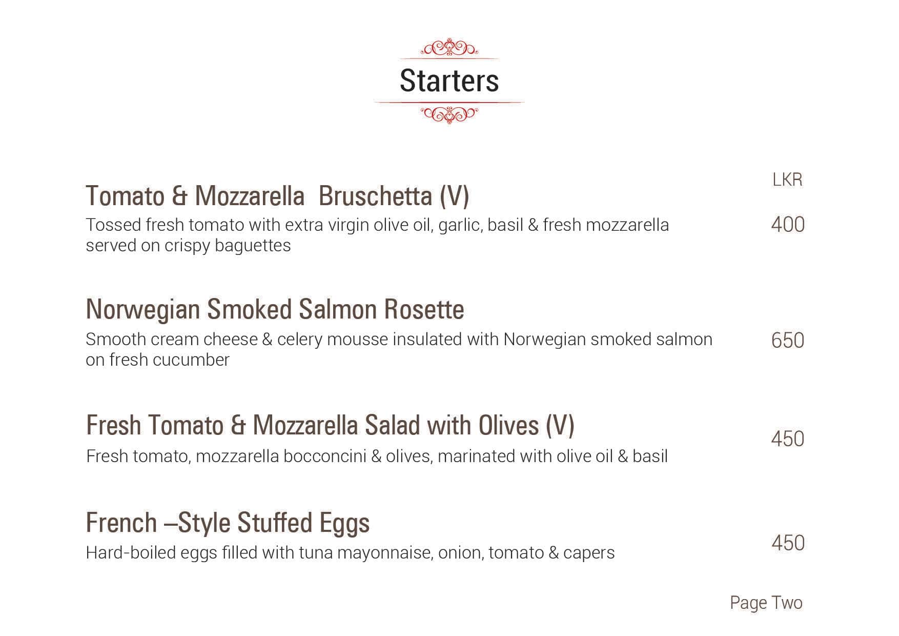 Scarlet Room menu