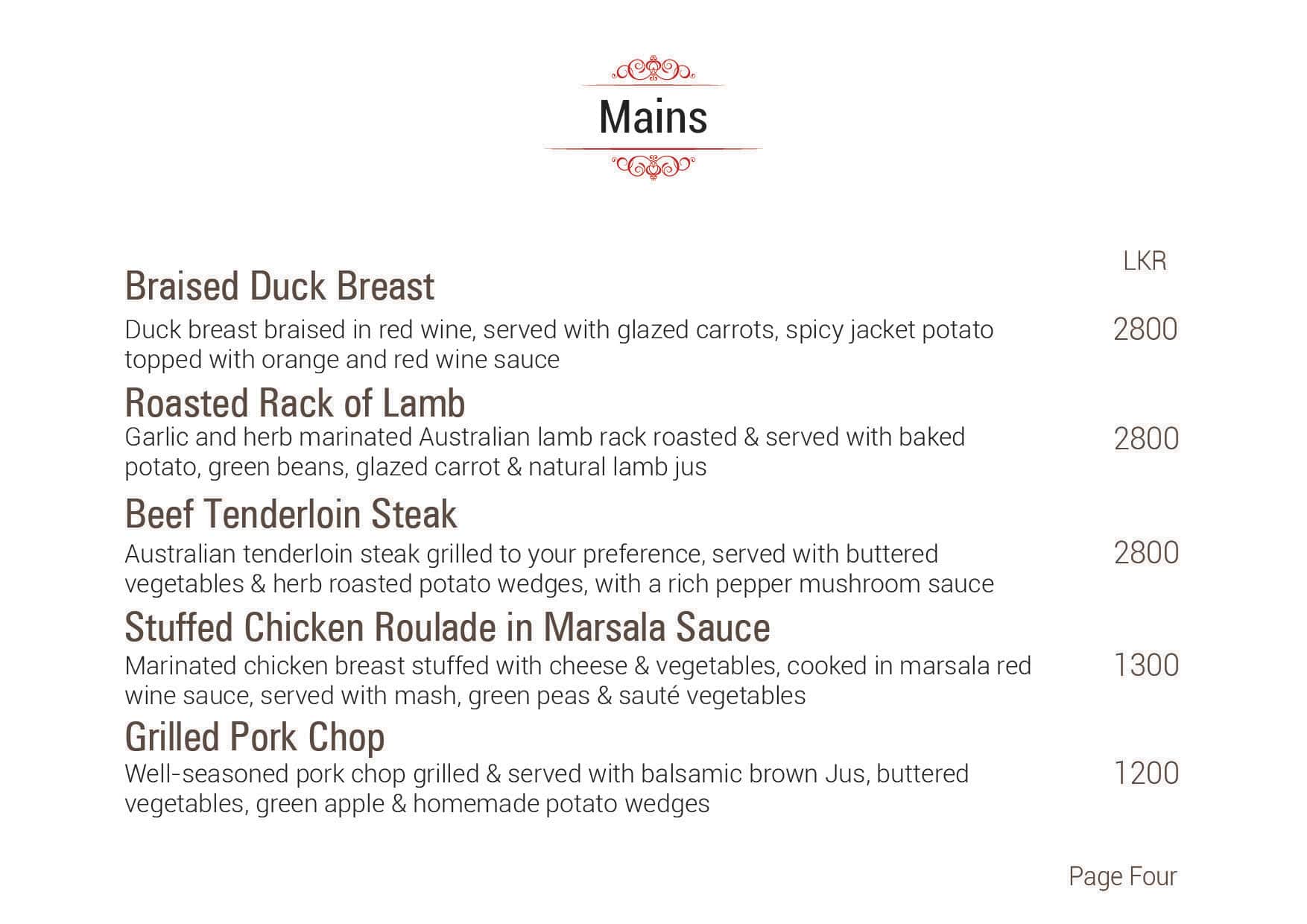 Scarlet Room menu