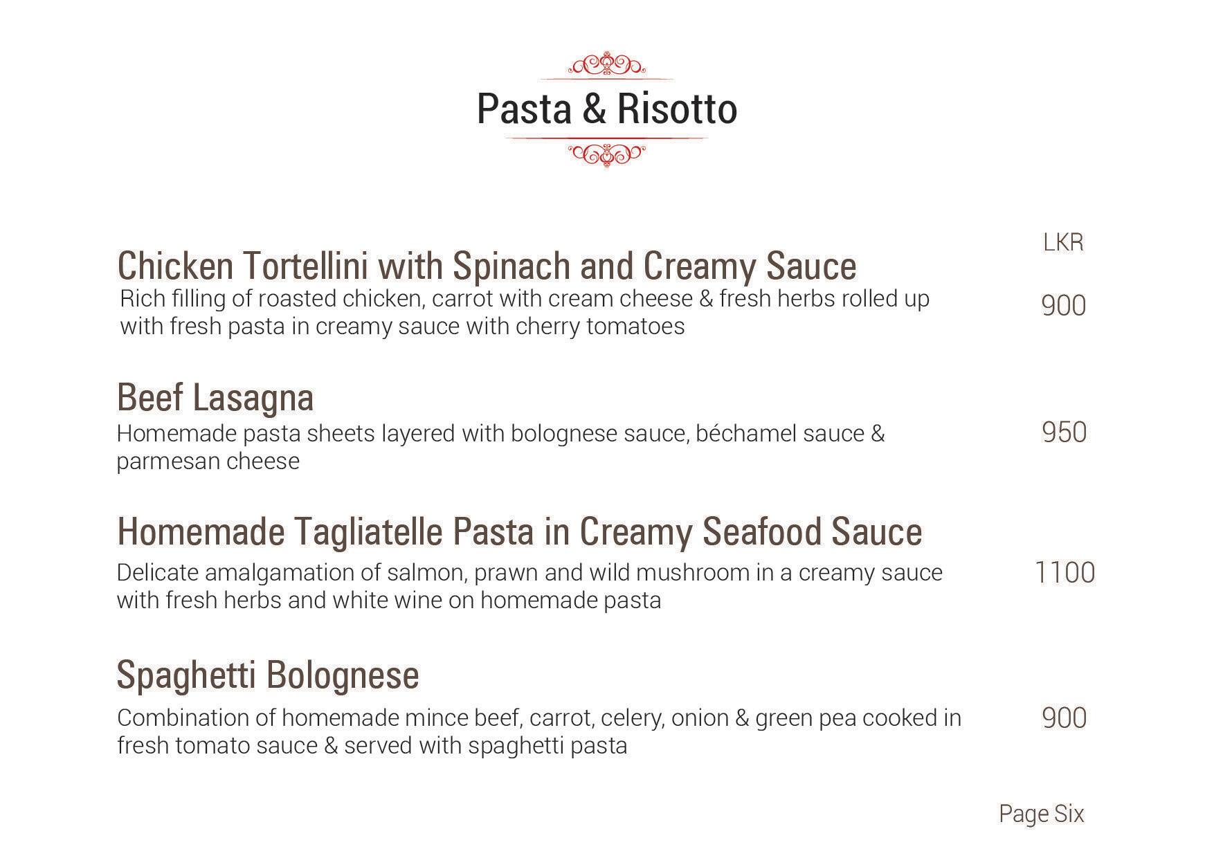 Scarlet Room menu