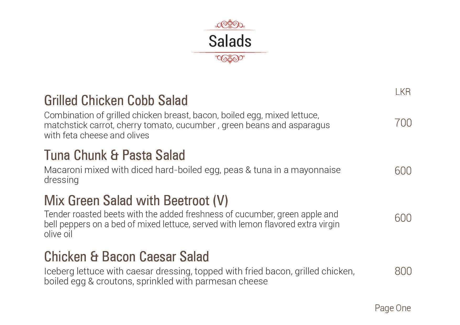 Scarlet Room menu