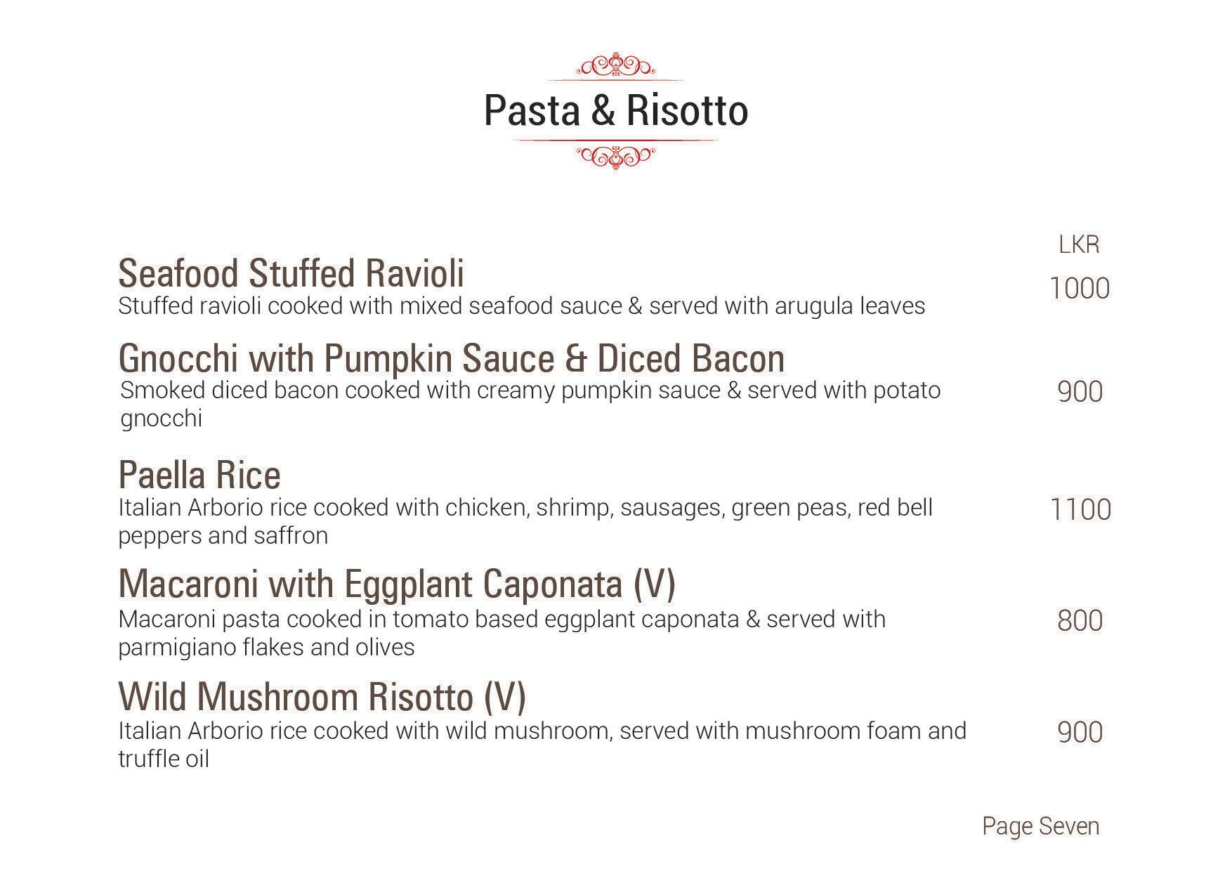 Scarlet Room menu