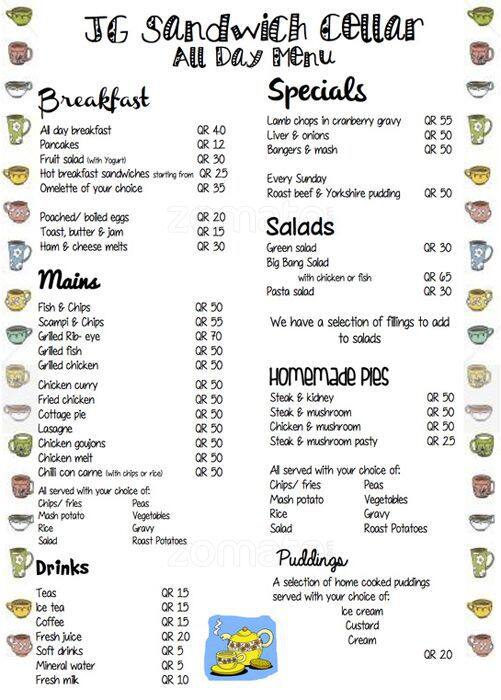 JG Sandwich Cellar Menu, Menu for JG Sandwich Cellar, Umm Ghuwailina