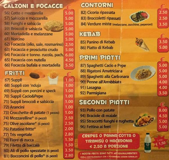 Menu di Pizza Rustica 