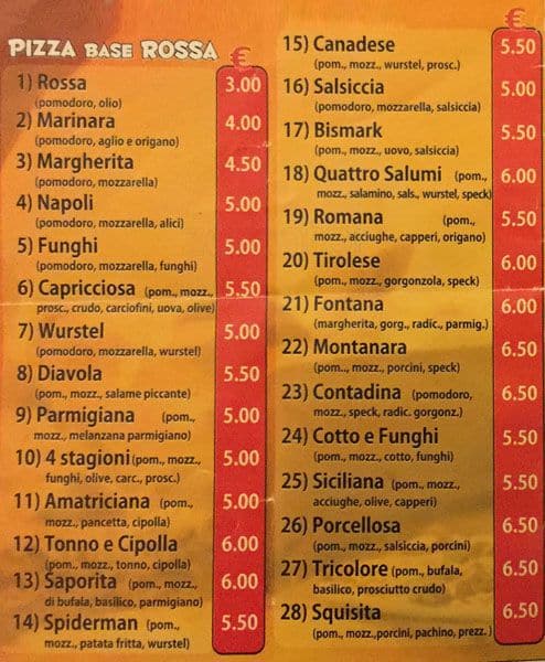 Menu di Pizza Rustica 