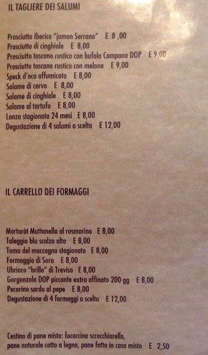 Menu di Perbacco 