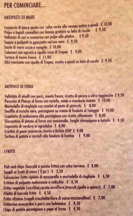 Menu di Perbacco 