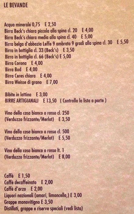 Menu di Perbacco 