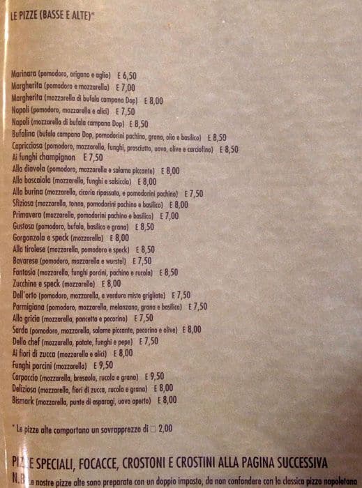 Menu di Perbacco 