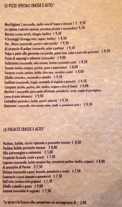 Menu di Perbacco 