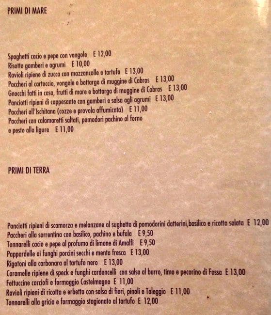 Menu di Perbacco 