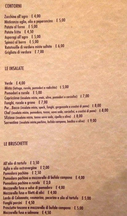 Menu di Perbacco 