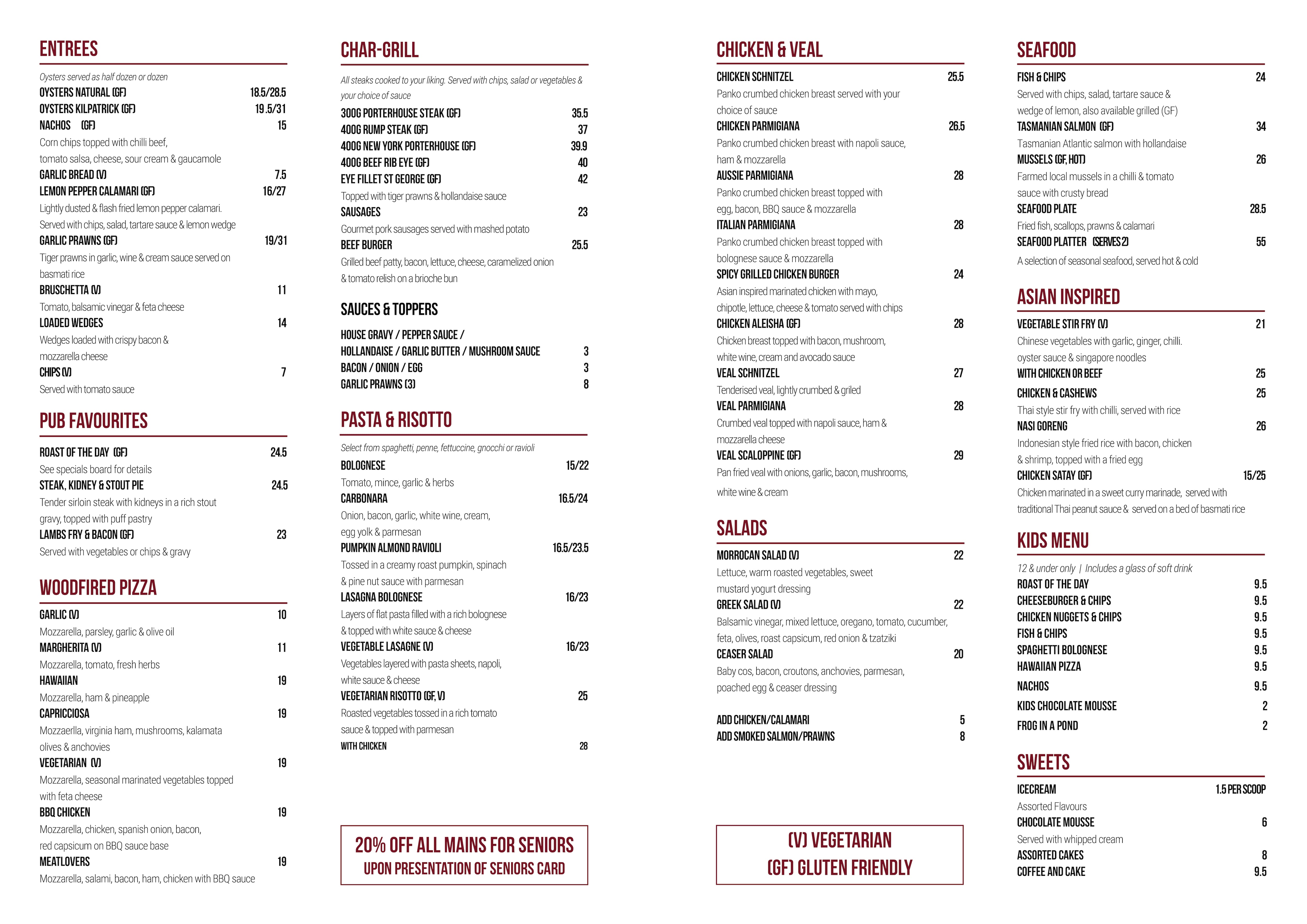 Menu at Baxter tavern pub & bar, Baxter