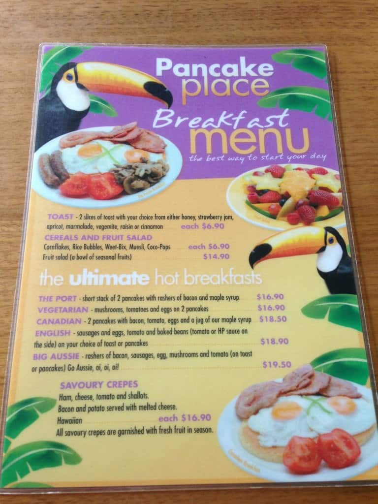 Pancake Place Menu, Menu for Pancake Place, Port Macquarie, Port