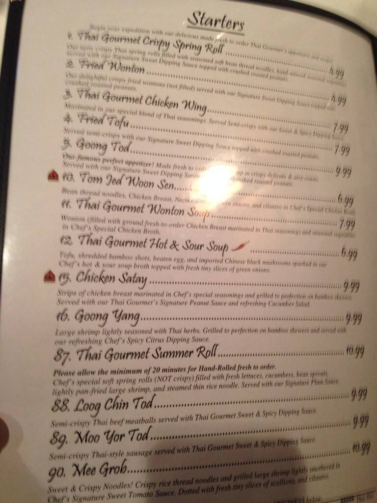 Thai Gourmet Menu, Menu podniku Thai Gourmet, Libertyville, Chicago