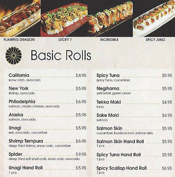 Menu at Harumi Sushi restaurant, Cupertino