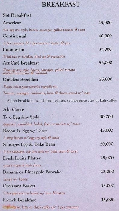  Art Cafe Menu  Menu  for Art  Cafe  Sanur Bali Zomato 