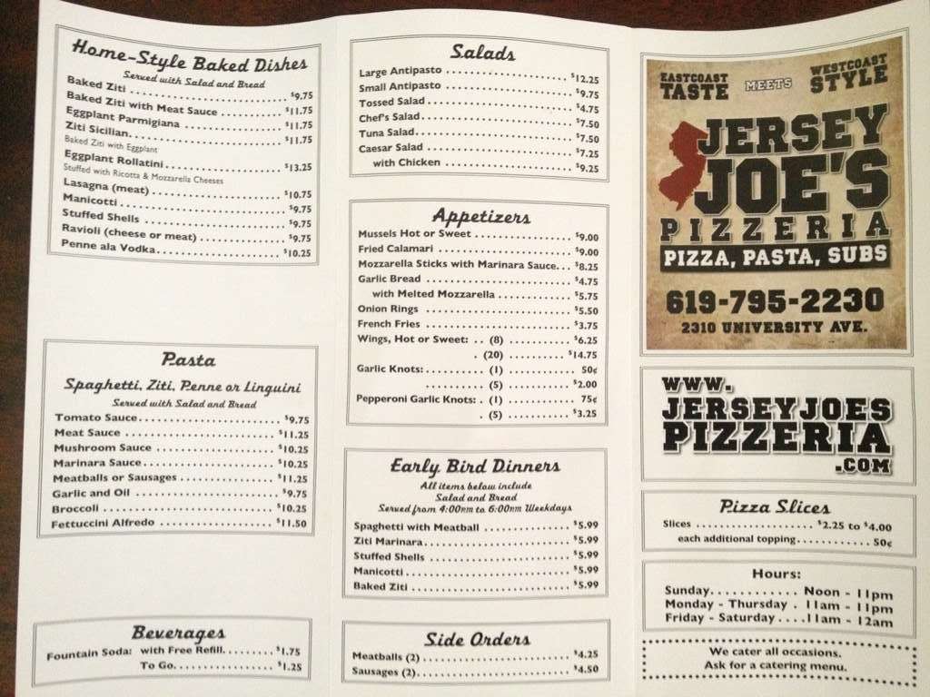 Jersey Joe's Pizzeria Menu, Menu for Jersey Joe's Pizzeria, North ...