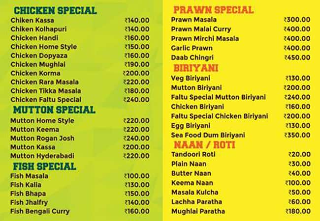 Menu Of Faltu Restaurant Mal Godown Market Cuttack