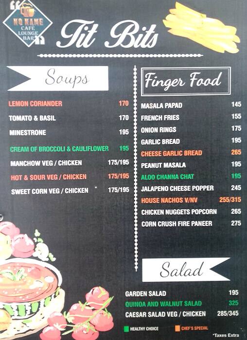 No Name Cafe Menu Menu For No Name Cafe Sector 5 Panchkula