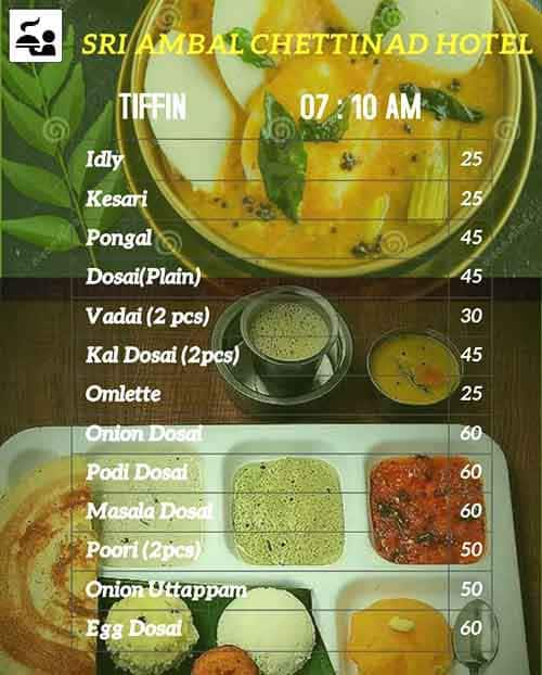 Menu Of Sri Ambal Chettinad Hotel, Maduravoyal, Chennai