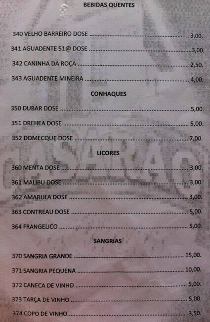 Casarão do Chopp cardápio