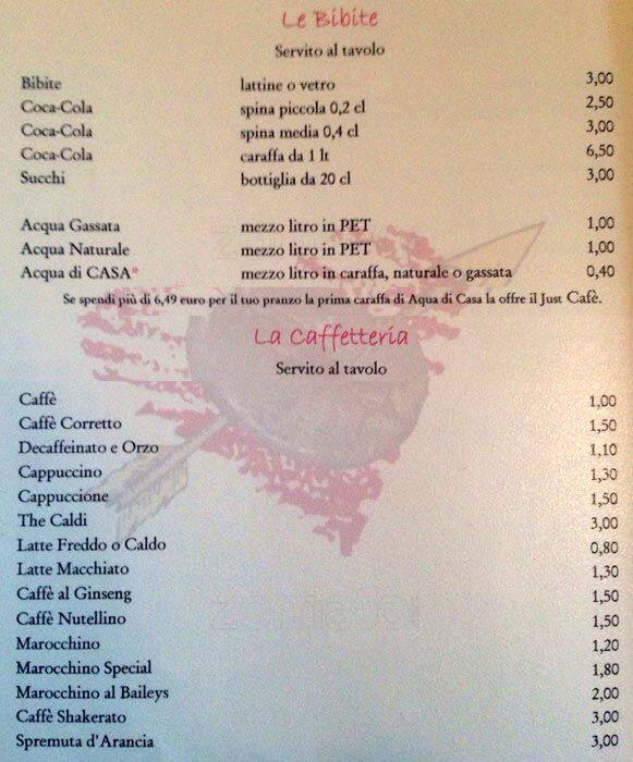 Menu di Just Café Pacini 