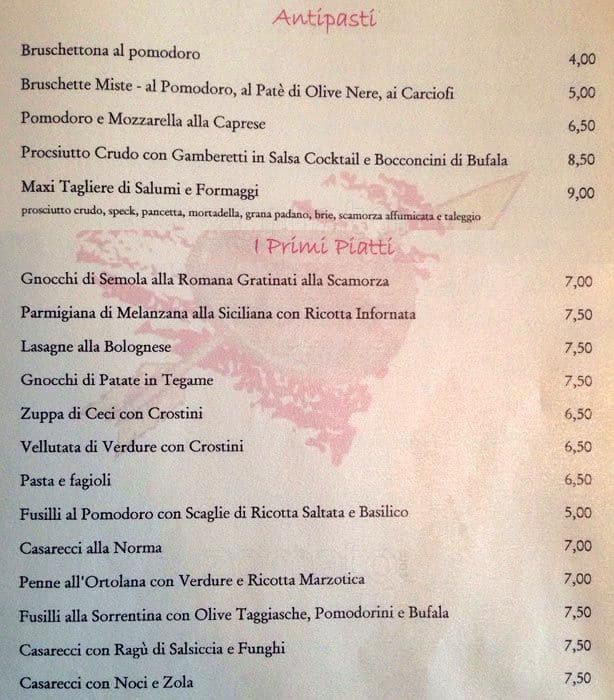 Menu di Just Café Pacini 