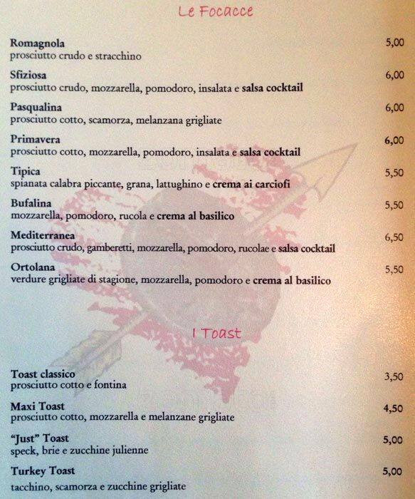 Menu di Just Café Pacini 