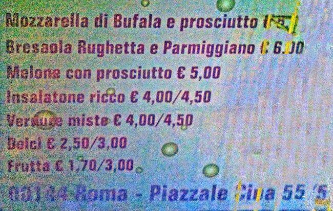 Menu di Bar Tavola Calda Piazza Cina 57 